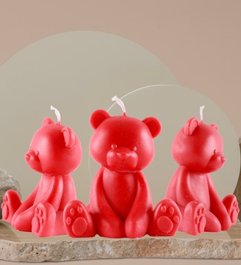 Doğal Soya Wax 3'lü Ayıcık Mum - Kırmızı