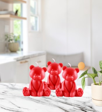 Doğal Soya Wax 3'lü Ayıcık Mum - Kırmızı