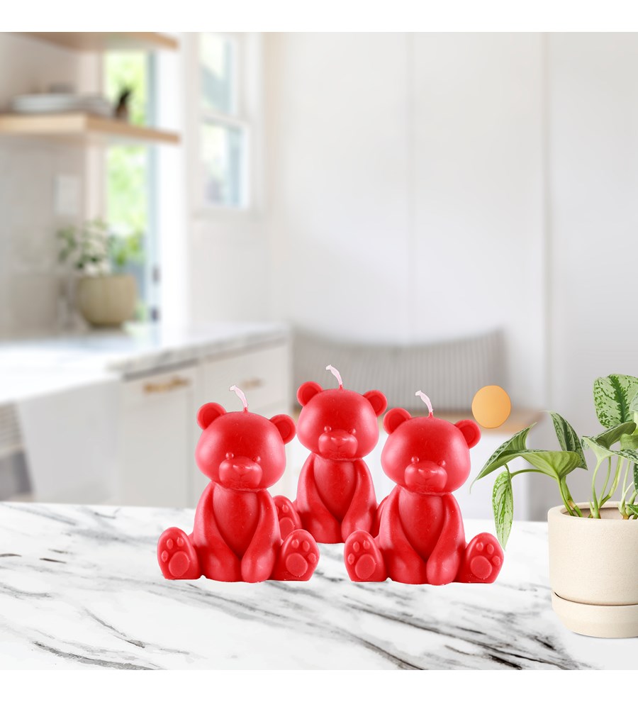 Doğal Soya Wax 3'lü Ayıcık Mum - Kırmızı