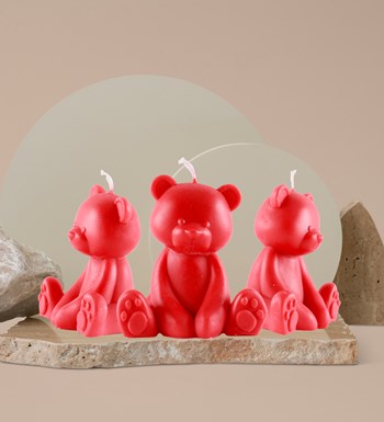 Doğal Soya Wax 3'lü Ayıcık Mum - Kırmızı