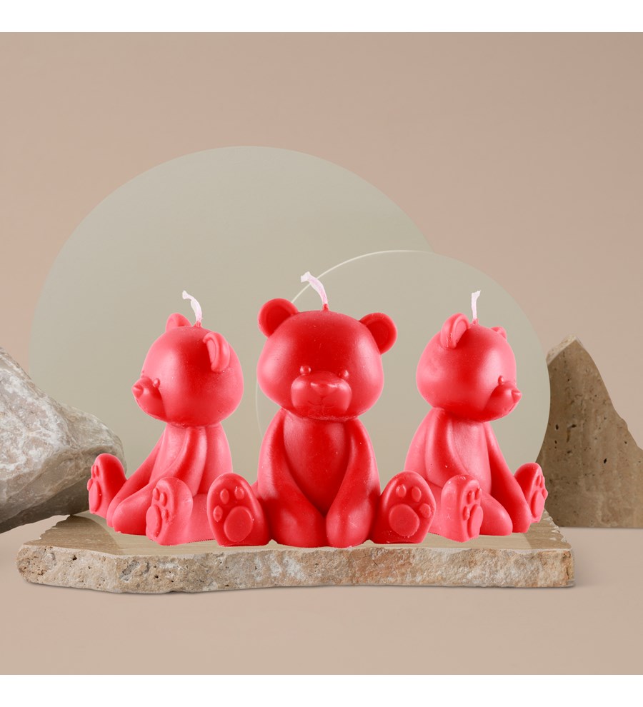 Doğal Soya Wax 3'lü Ayıcık Mum - Kırmızı