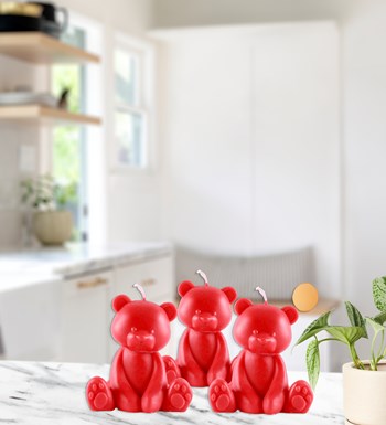 Doğal Soya Wax 3'lü Ayıcık Mum - Kırmızı