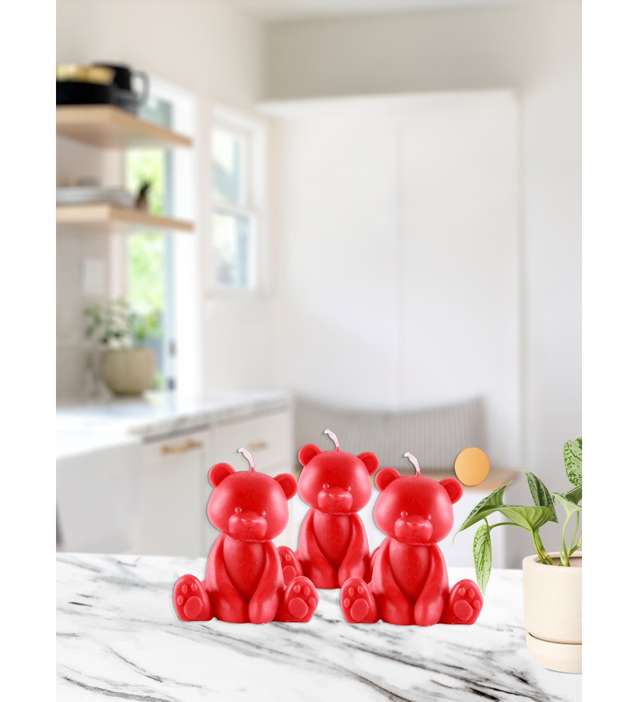 Doğal Soya Wax 3'lü Ayıcık Mum - Kırmızı