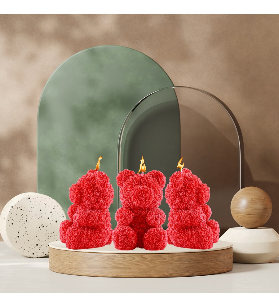 Doğal Soya Wax 3'lü Ayıcık Mum - Flower Edition
