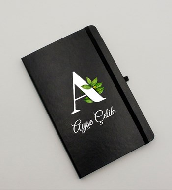 Kişiye Özel Baş Harf Ve İsim Baskılı Siyah Defter