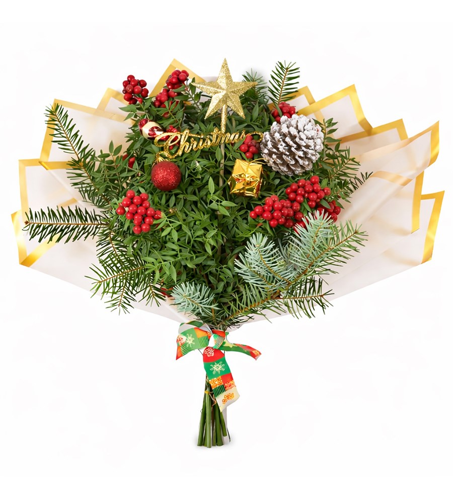 Yılbaşı Süslü Kokina Buketi Krem