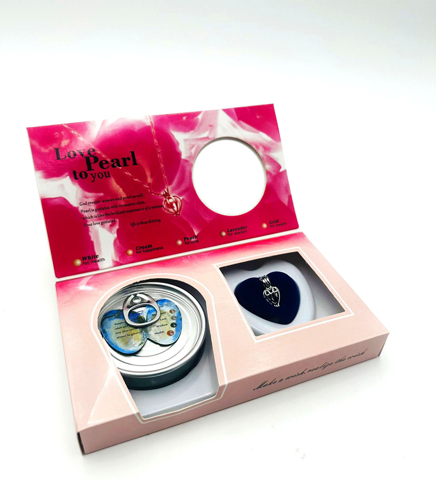 Sevgililer Günü Temalı İstiridye İçinde Gerçek İnci Kolye & Çiçek Temalı Mum & Dekoratif Biblo Hediye Seti