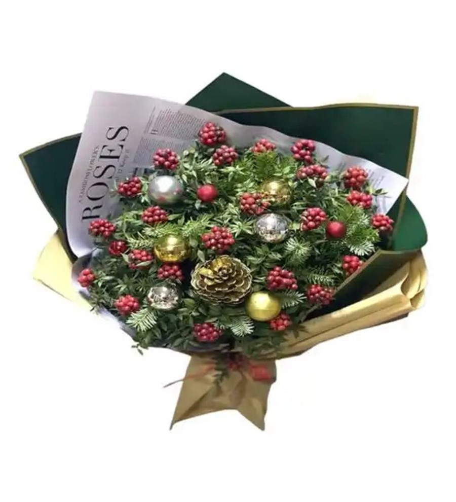 Deluxe Yılbaşı Temalı Kokina Çiçeği Buketi