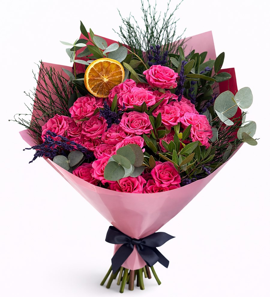 Lavantalı Pembe Çardak Gül Buketi