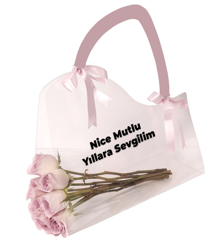 Şeffaf Çantada Lila Gül Buketi