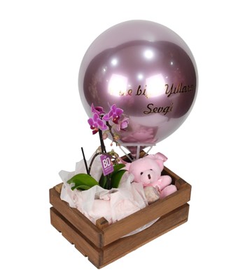 Kişiye Özel Orkide ve Balon Kutusu