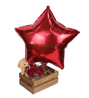 Kırmızı Canlı Gül Balon Kutusu