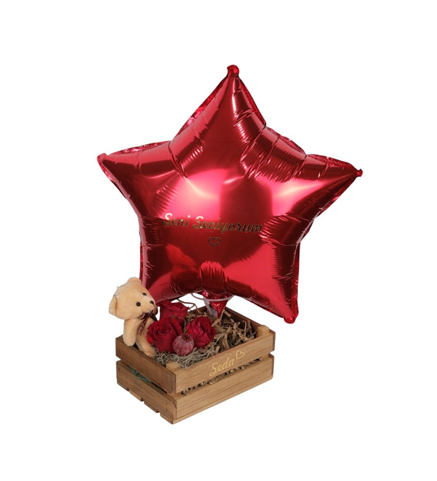Kırmızı Canlı Gül Balon Kutusu