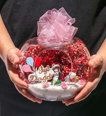 Teraryum İyi ki Doğdun Tabelalı Şirin Kız - Pembe - Mavi Elbiseli