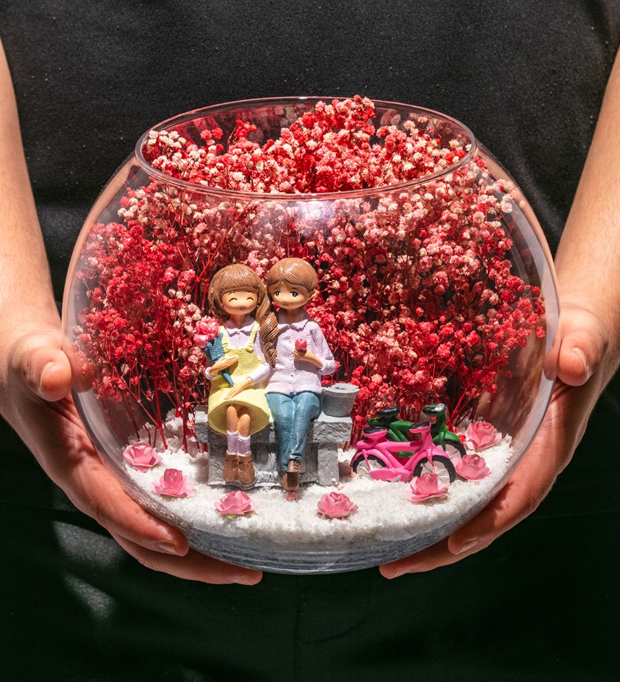 Teraryum Mutlu Aşıklar Yan Yana - Pembe - Sarı Elbiseli
