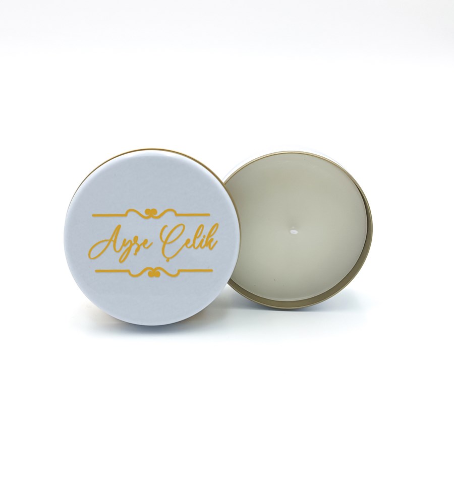 Kişiye Özel Beyaz Defter & Beyaz Kupa & Beyaz Kalem & Beyaz Metal Kutulu Mum Hediye Seti