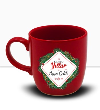 Yılbaşı Temalı Kişiye Özel Kırmızı Termos & Defter & Kupa & Mini Çam Ağacı & Kalem Hediye Seti