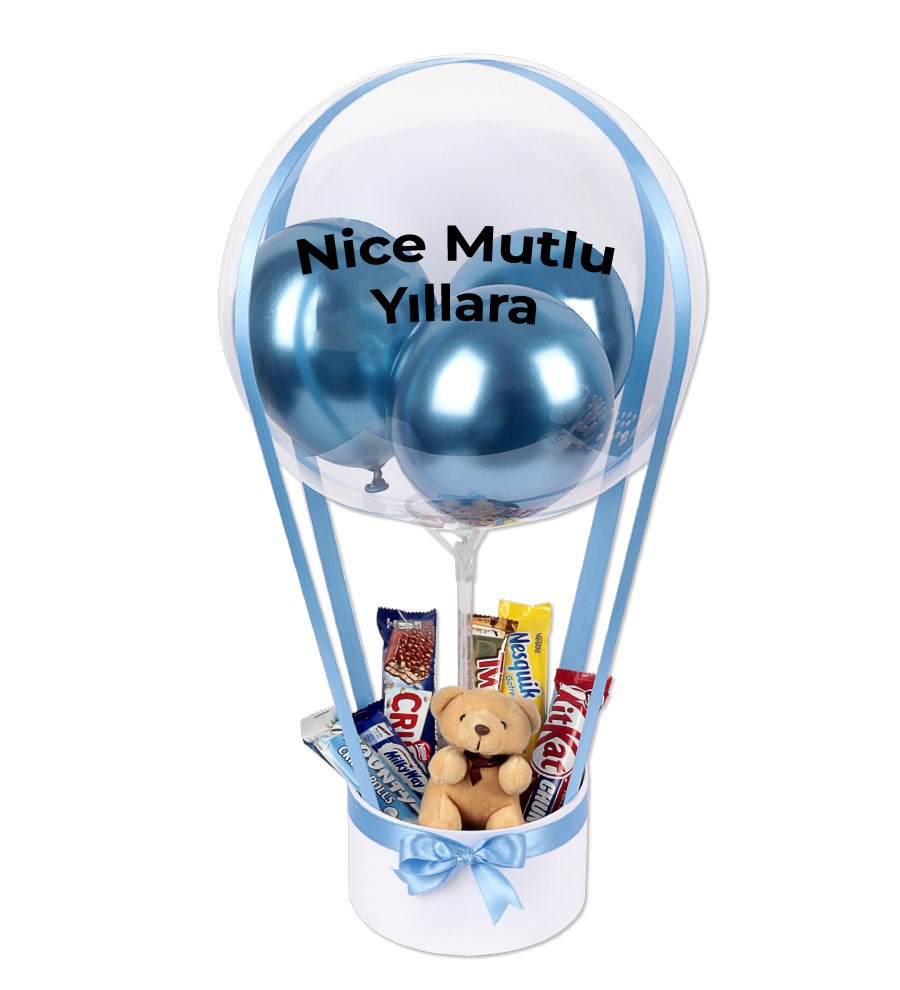 Balonlu Peluşlu Çikolata Kutusu v2 Mavi