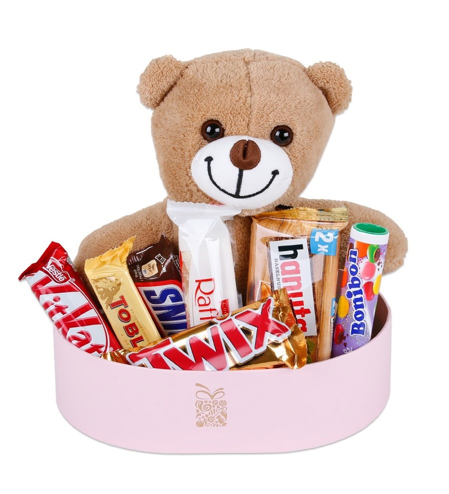 Peluş&Çikolatalı Pembe Kutu (Peluş Seçenekli)