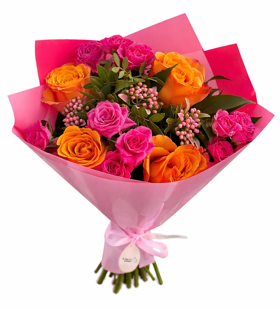 Pembe Çardak ve Turuncu Güller Buketi