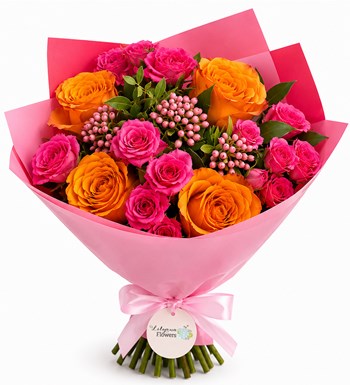 Lilyana Flowers - Pembe Çardak ve Turuncu Güller Buketi