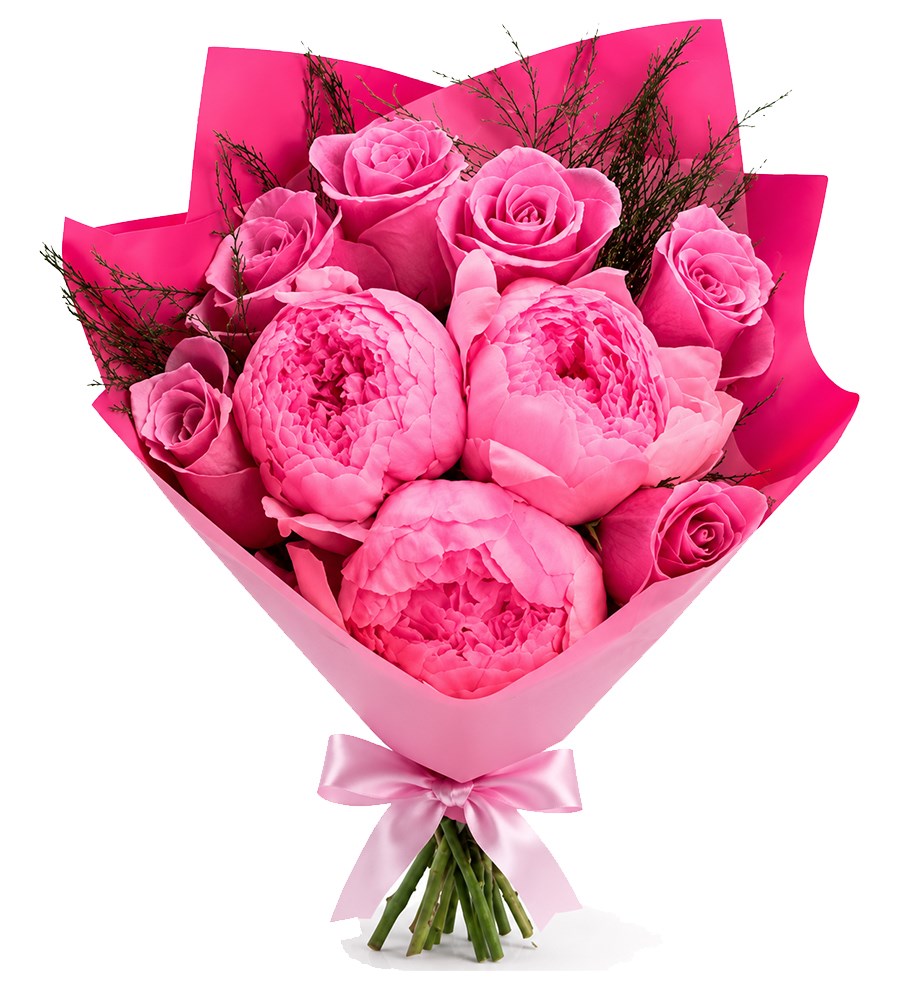 Pembe Gül ve Pembe Şakayık Buketi