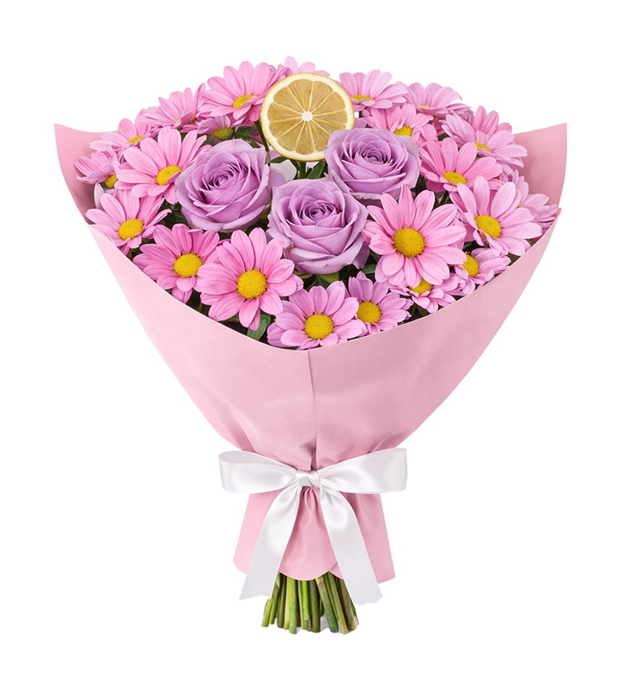Pembe Papatya Buketi Lila Güllü