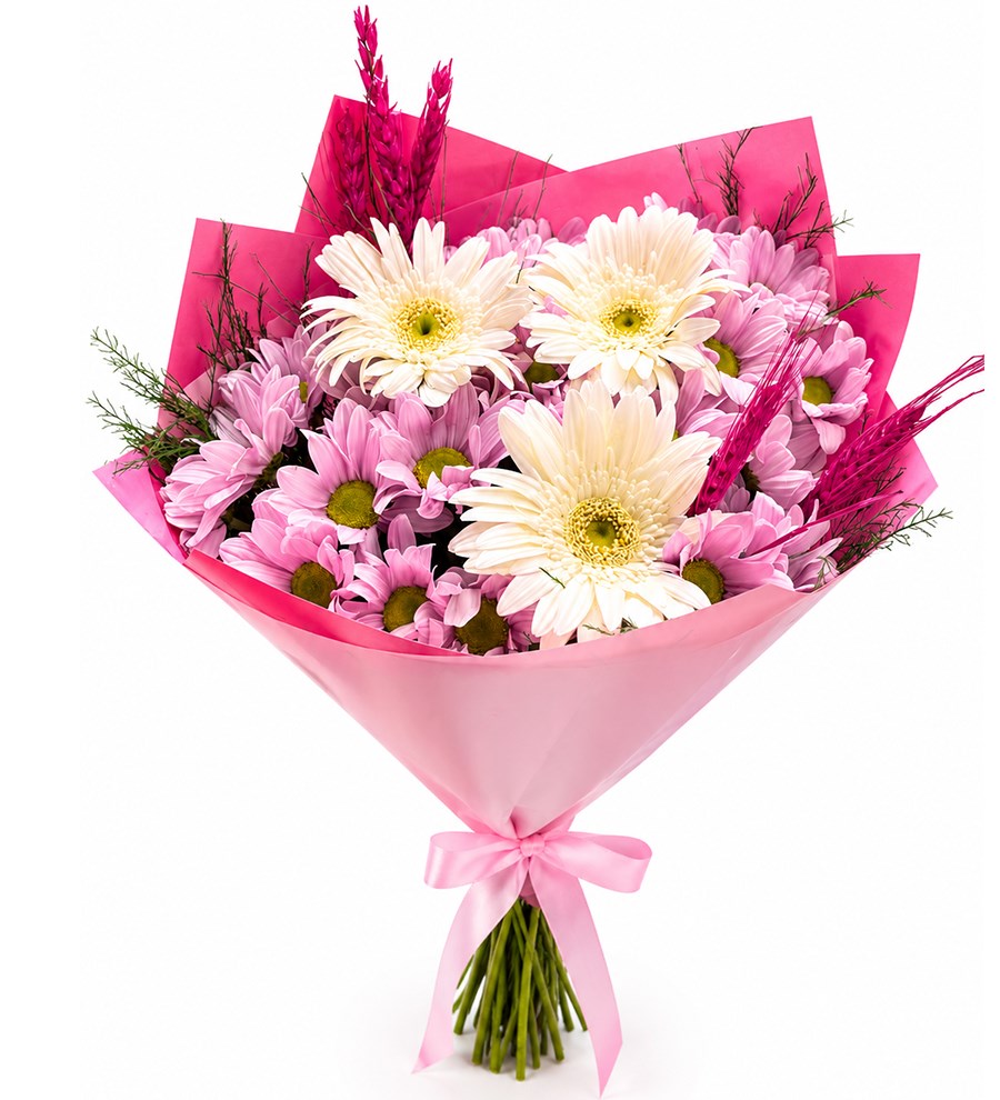 Pembe Papatya ve Beyaz Gerbera Buketi
