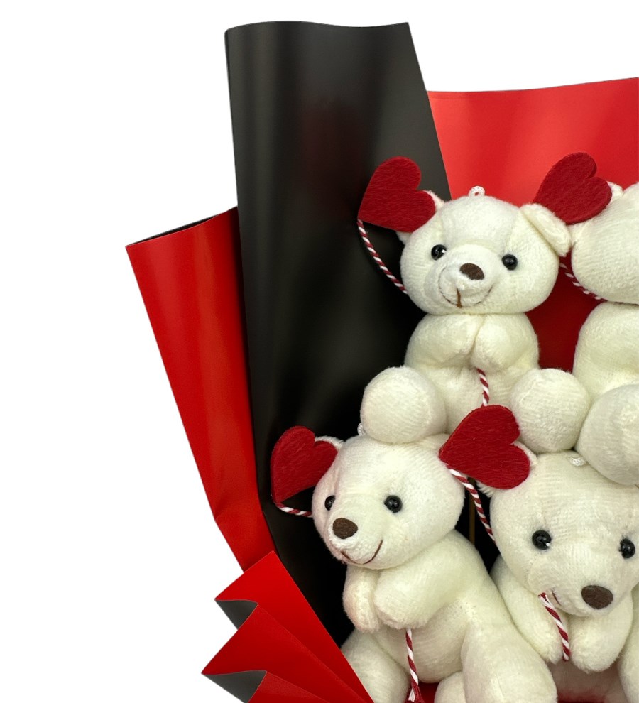 Kalpli Balon Temalı Krem Renk Sevimli Ayıcık Buketi