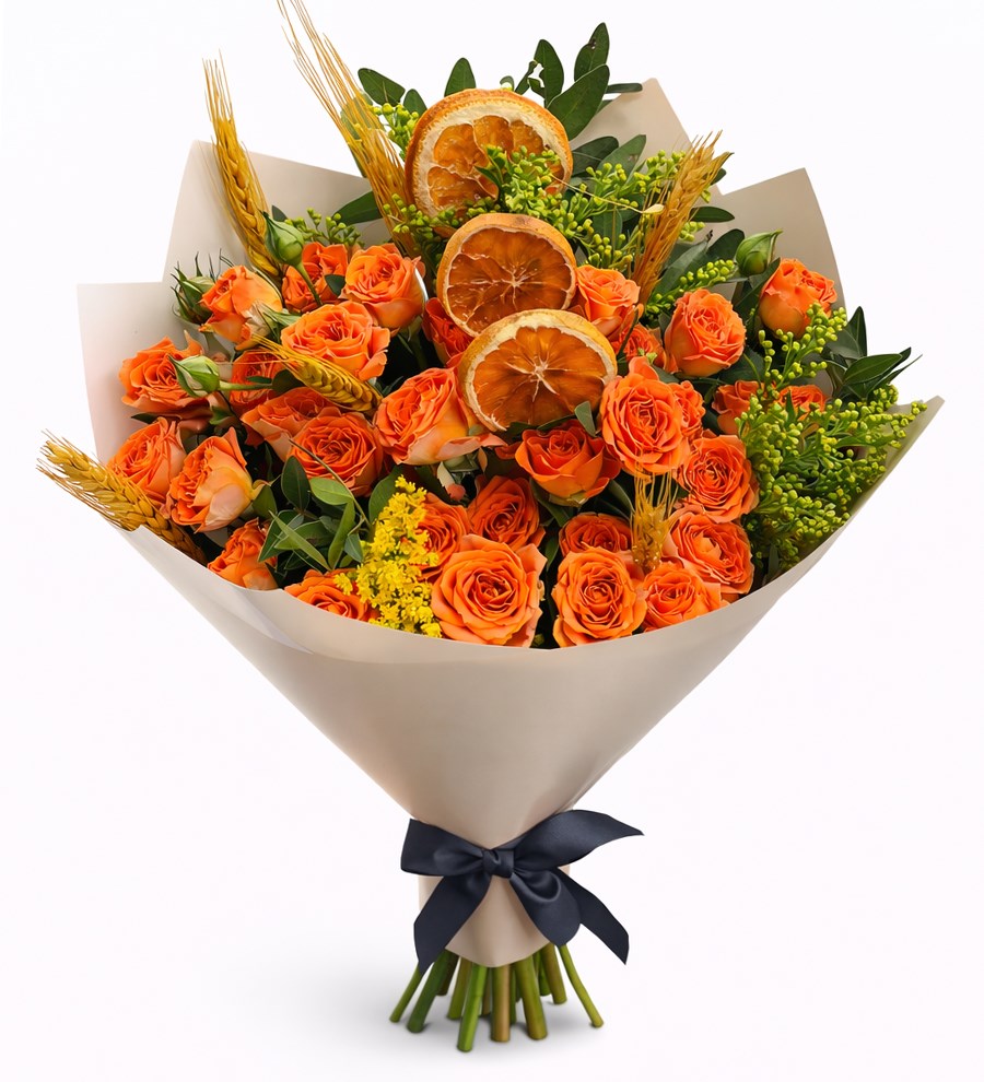 Portakal Dilimli Turuncu Çardak Gül Buketi