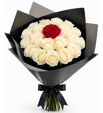 Lilyana Flowers - Premium Beyaz Kırmızı Gül Buketi