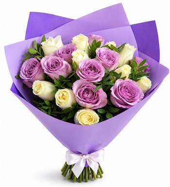 Lilyana Flowers - Premium Beyaz Lila Gül Buketi