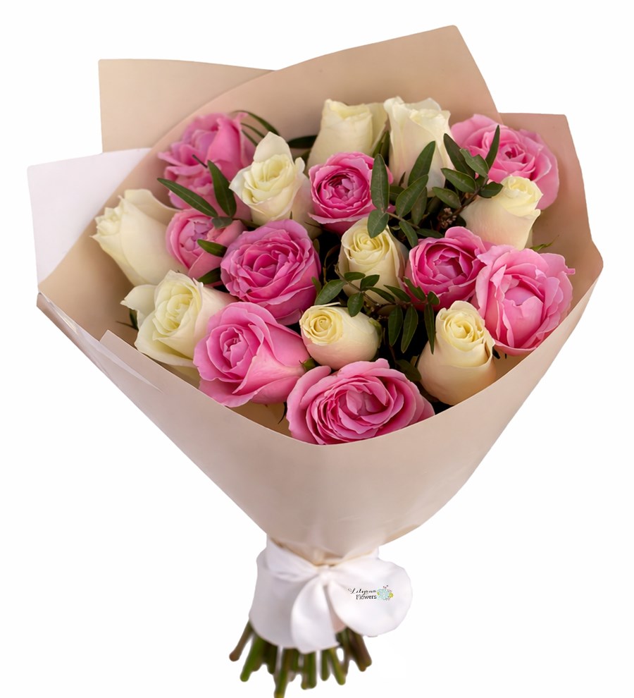 Premium Pembe Beyaz Gül Buketi