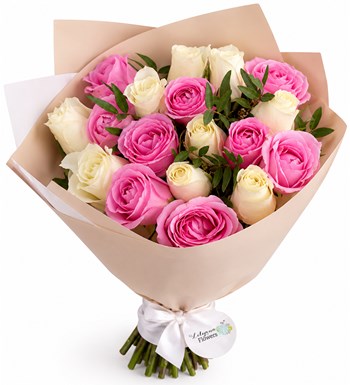 Lilyana Flowers - Premium Pembe Beyaz Gül Buketi