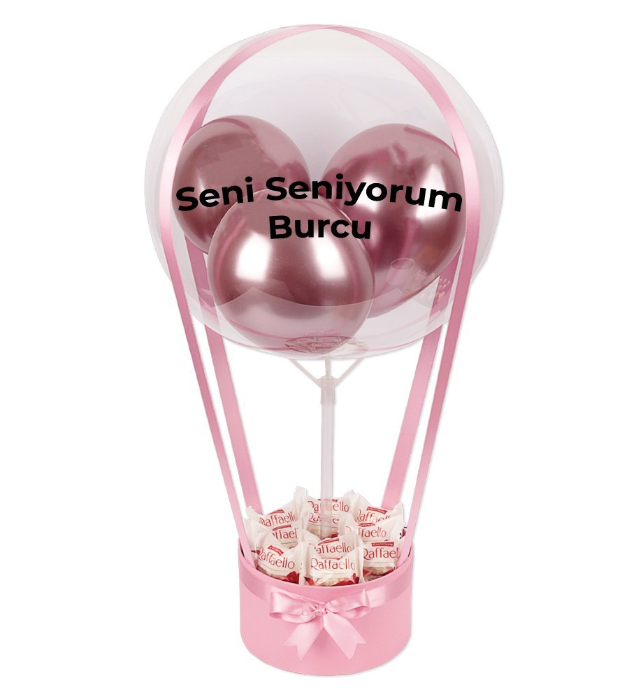 Balonlu Raffaello Çikolatalı Pembe Kutu