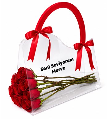 Lilyana Flowers - Şeffaf Çantada Kırmızı Gül Buketi