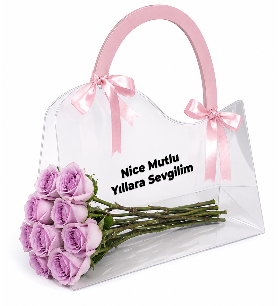 Şeffaf Çantada Lila Gül Buketi