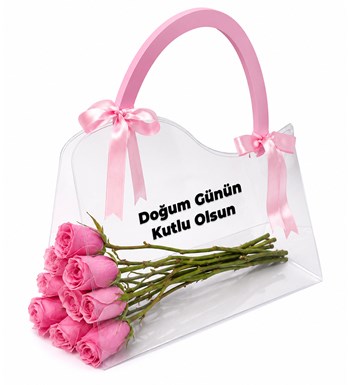 Lilyana Flowers - Şeffaf Çantada Pembe Gül Buketi