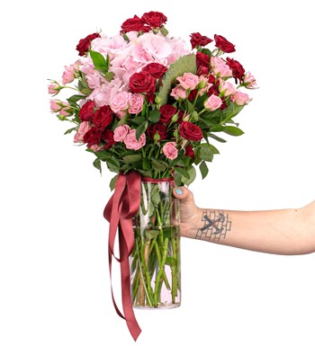 You are My Flower - Mini Güller ve Pembe Ortanca Tasarım