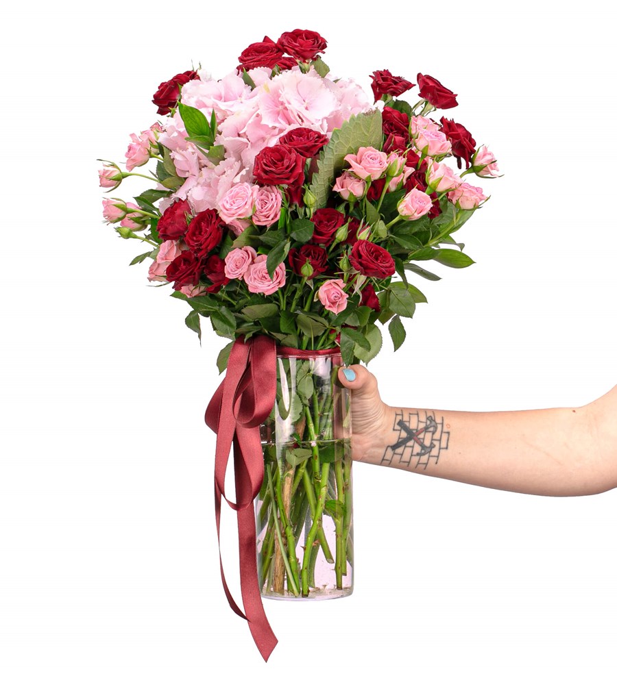 You are My Flower - Mini Güller ve Pembe Ortanca Tasarım