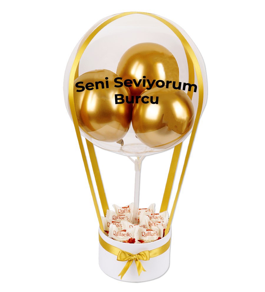 Balonlu Raffaello Çikolatalı Beyaz Kutu Gold