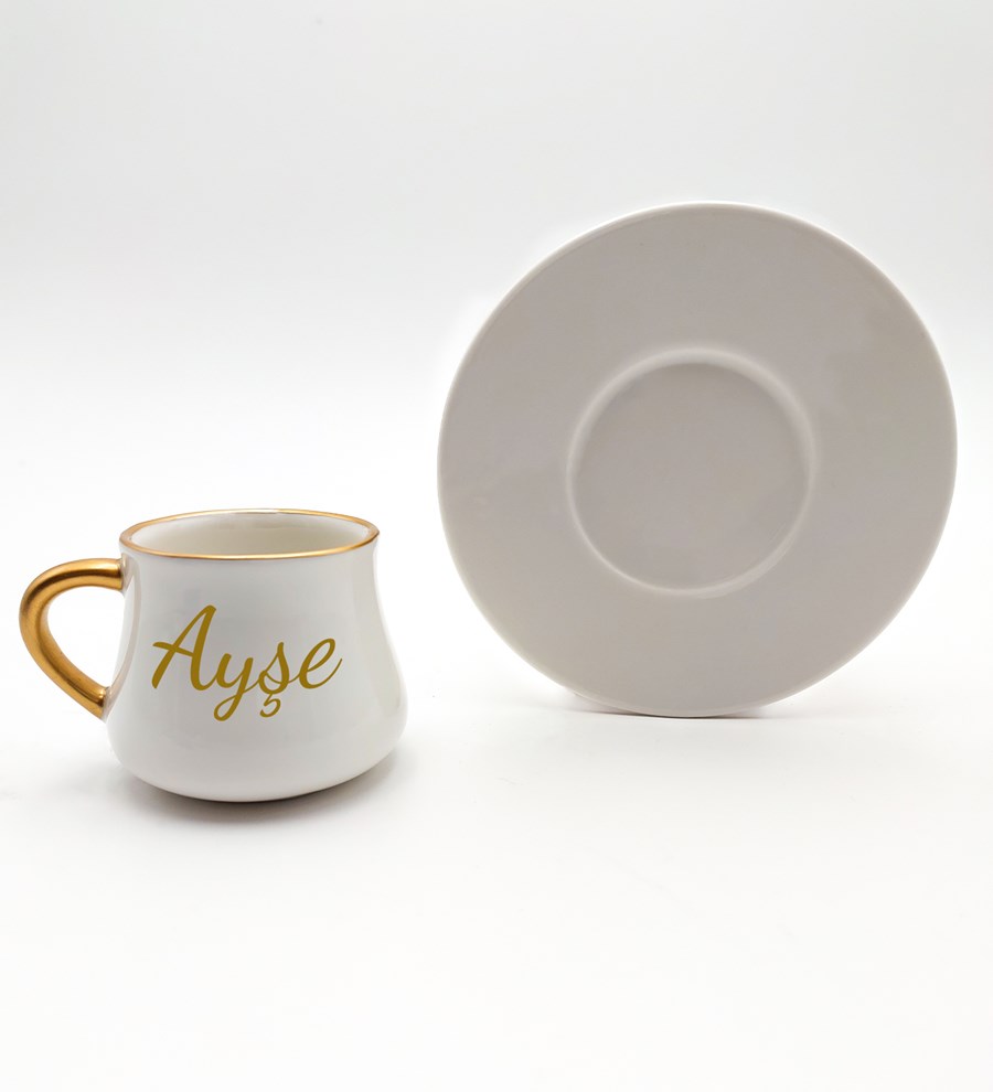 Kişiye Özel Bambu Tabaklı Beyaz Fincan Takımı & Kahve Yanı Cam Su Bardağı & Kokulu Sabun & Mehmet Efendi Türk Kahvesi Hediye Seti