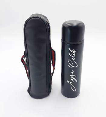 Lilyana Flowers - Kişiye Özel Deri Kılıflı Termos & Siyah Kupa & French Press Hediye Seti