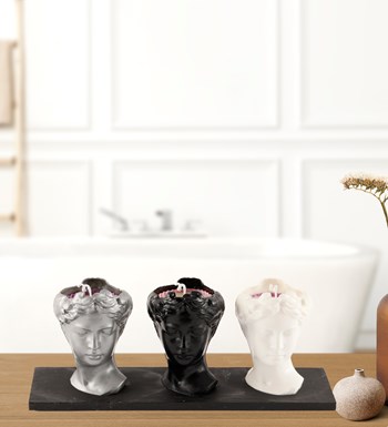 Doğal Soya Wax 3'lü Helen Büst Mum - Siyah-Beyaz-Gri