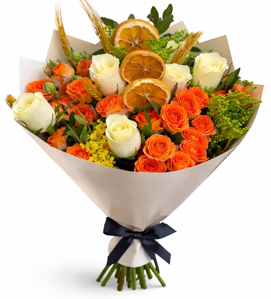 Turuncu Çardak ve Beyaz Gül Buketi