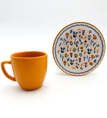 Lilyana Flowers - Turuncu Fincan & Mum & Çubuk Tütsü & Rebul Kolonya & Kahve Yanı Cam Su Bardağı Hediye Seti