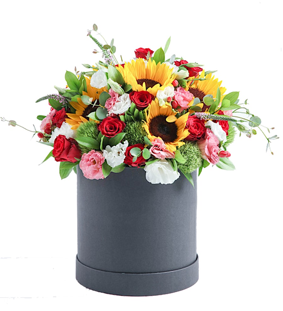 Siyah Silindir Kutuda Renkli Çiçekler