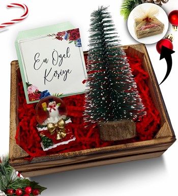 Lilyana Flowers - Mini Kasa İçerisinde Kar Küresi & Çam Ağacı  Hediye Seti