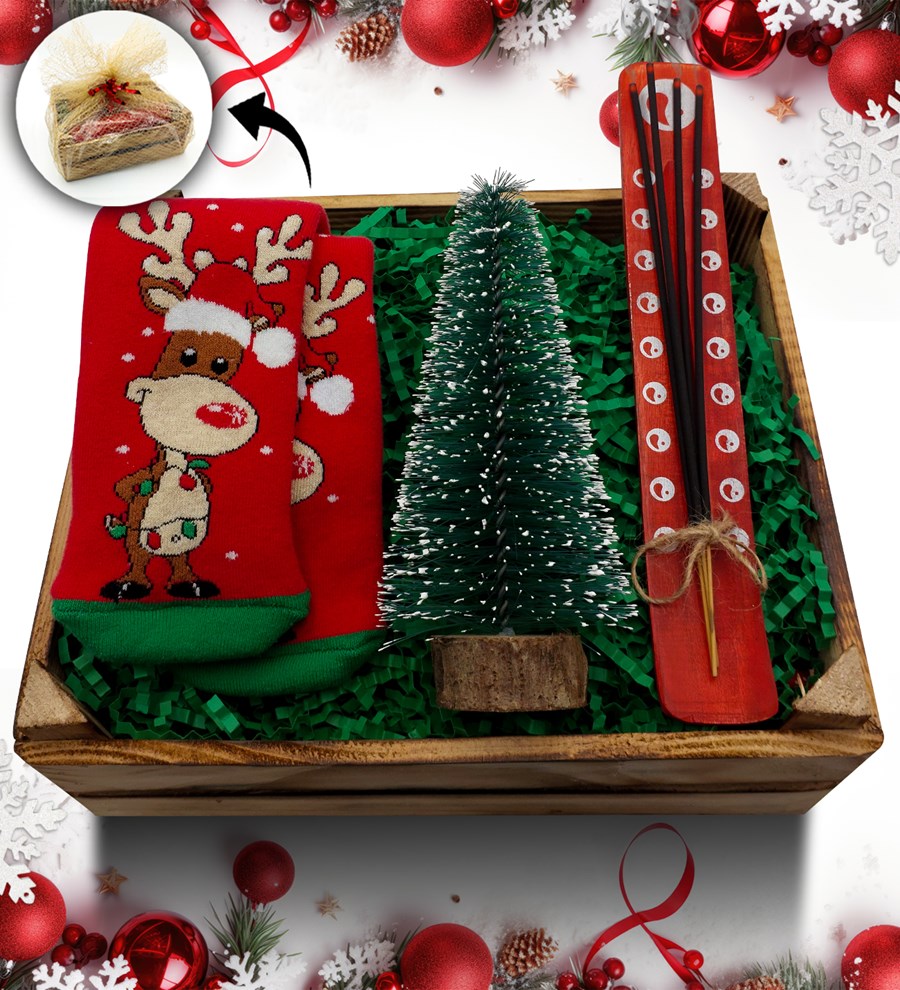 Kasa İçerisinde Çam Ağacı & Çubuk Tütsü & Yılbaşı Çorabı