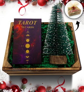 Lilyana Flowers - Mini Kasa İçerisinde Çam Ağacı & Tarot Kartları Hediye Seti